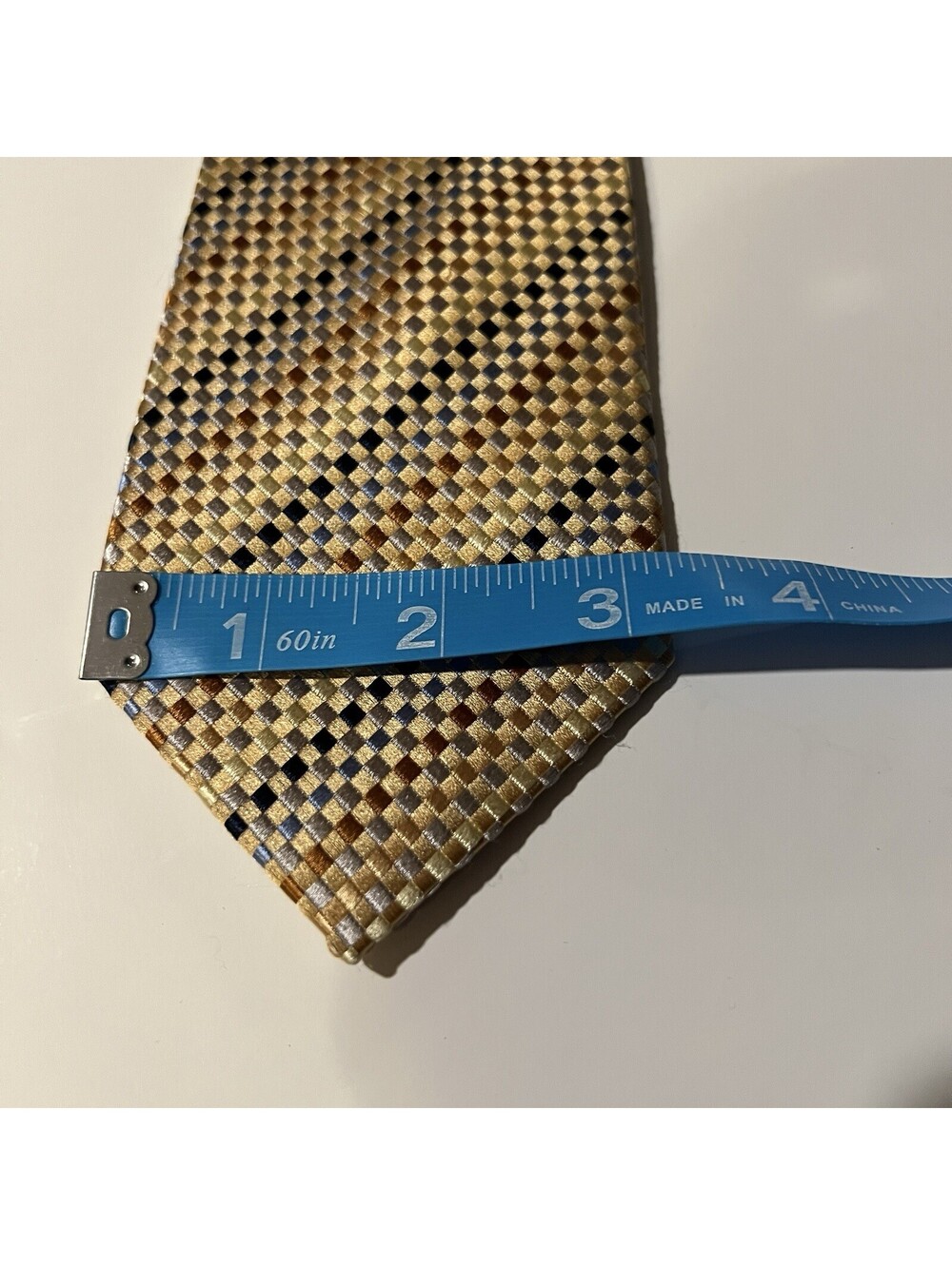 Handmade Silk Tie Gold Bronze Geometric Basketweave Textured Formal EUC - Picture 7 of 8